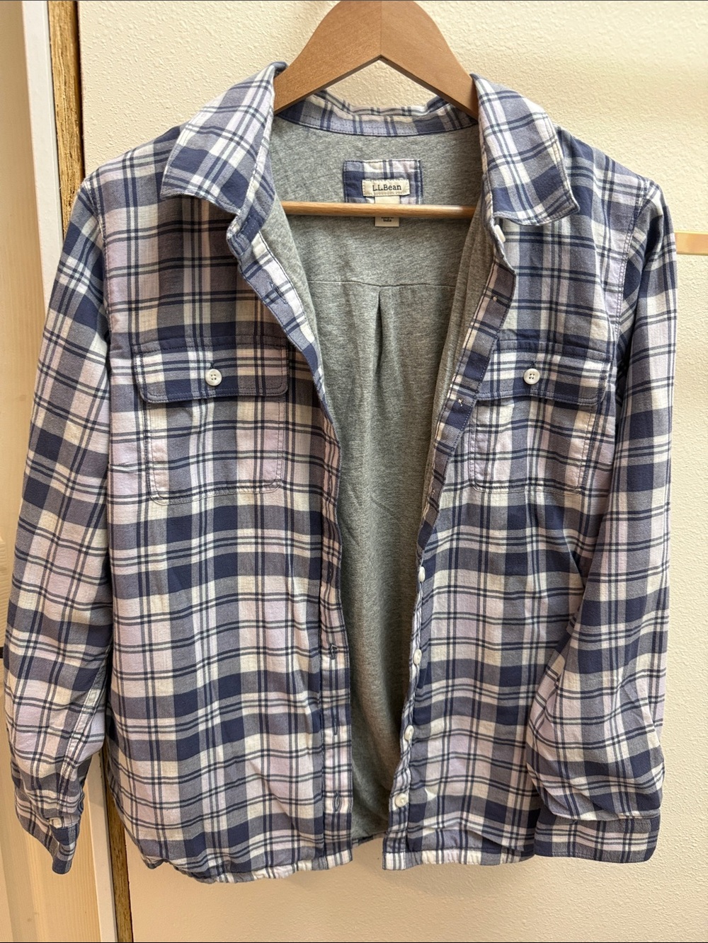 L.L. Bean Men's Navy and White Plaid Shirt Jacket